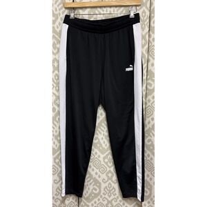 Puma Black Athletic Track Pants White Side Stripe Joggers Mens L
